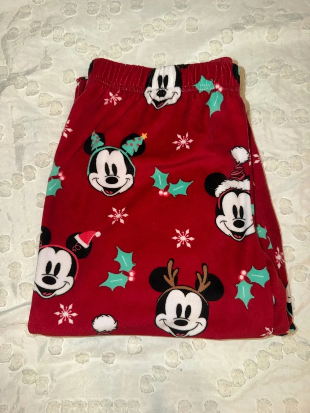 Disney Red Holiday Mickey Sleepwear Top & Bottom with Teal & White Accents - Picture 5 of 8